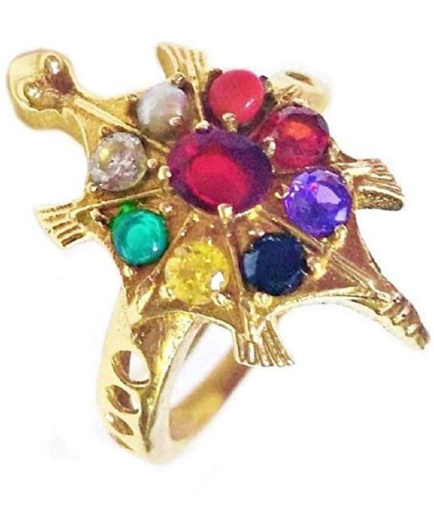 Rudra Divine Navratan Tortoise Ring Gold Plated With With Real Semi-Precious stone Rudra Divine Navratan Tortoise Ring Gold Plated With With Real Semi-Precious stone