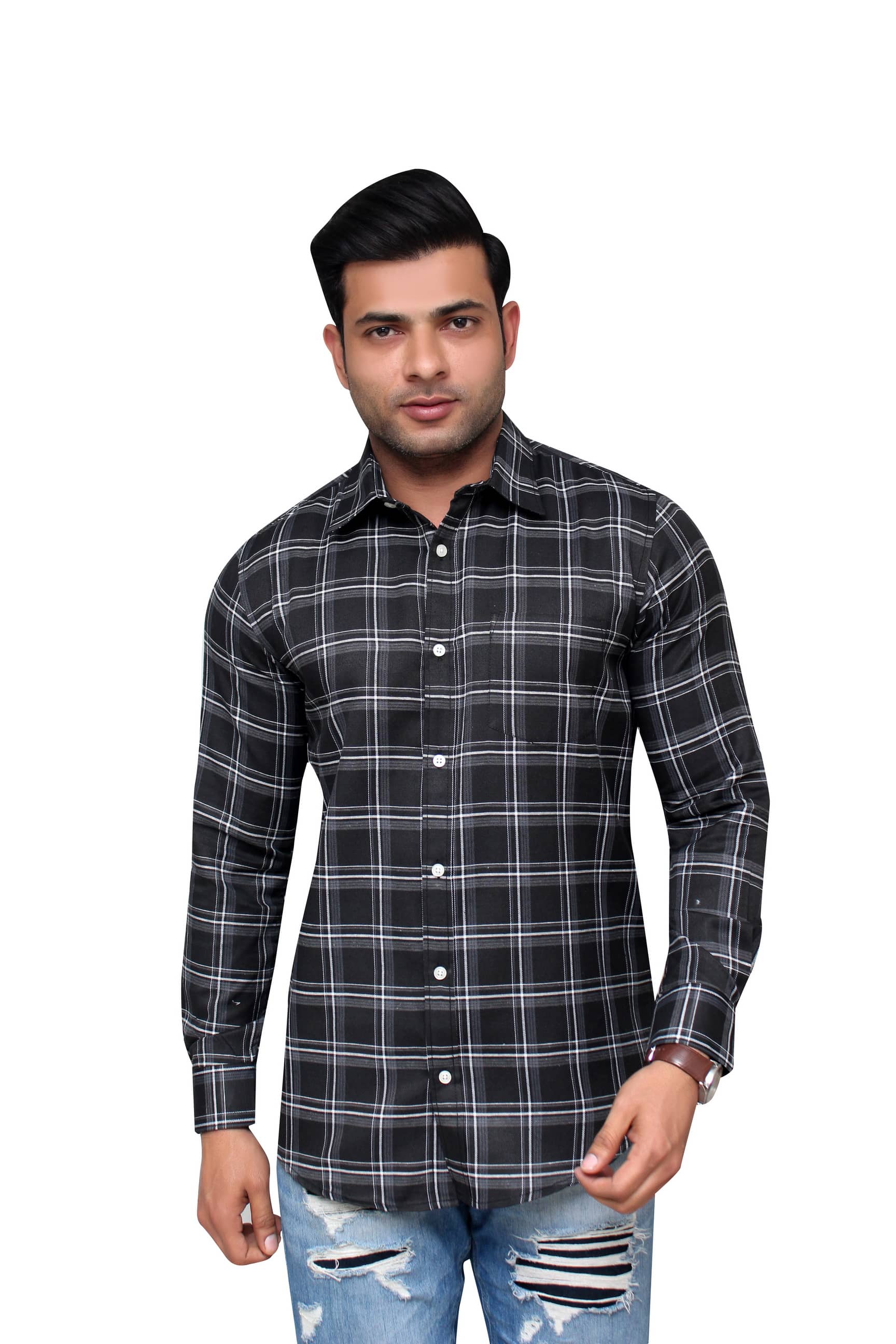 Aish N Ridh Cotton Regular Fit Checks Men's Casual Shirt - Black ( Pack of 1 )