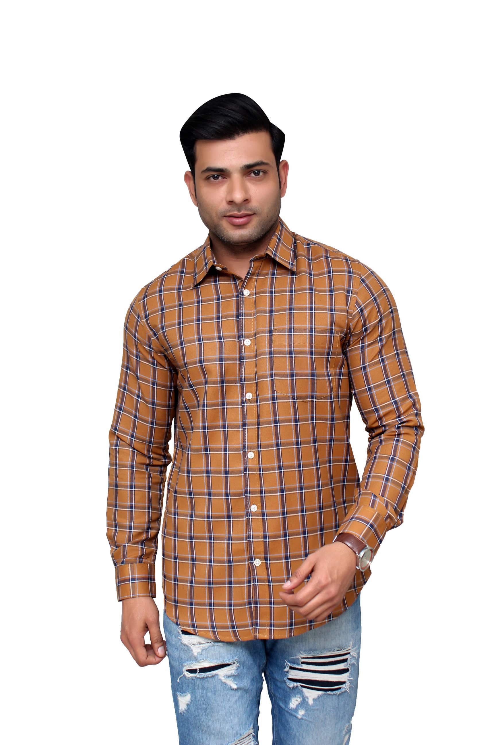 Aish N Ridh Cotton Regular Fit Checks Men's Casual Shirt - Mustard ( Pack of 1 )