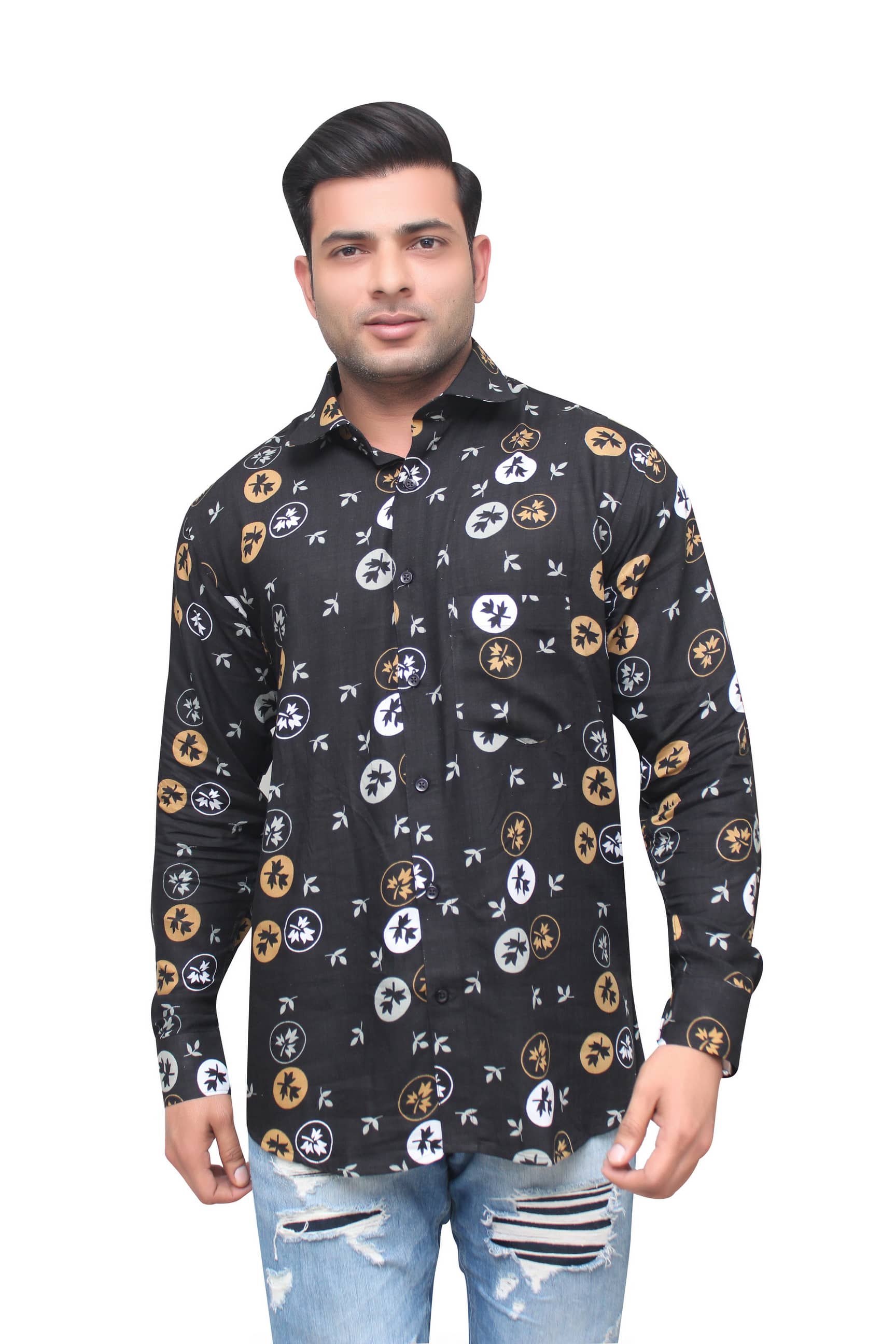 Aish N Ridh Cotton Regular Fit Printed Men's Casual Shirt - Black ( Pack of 1 )