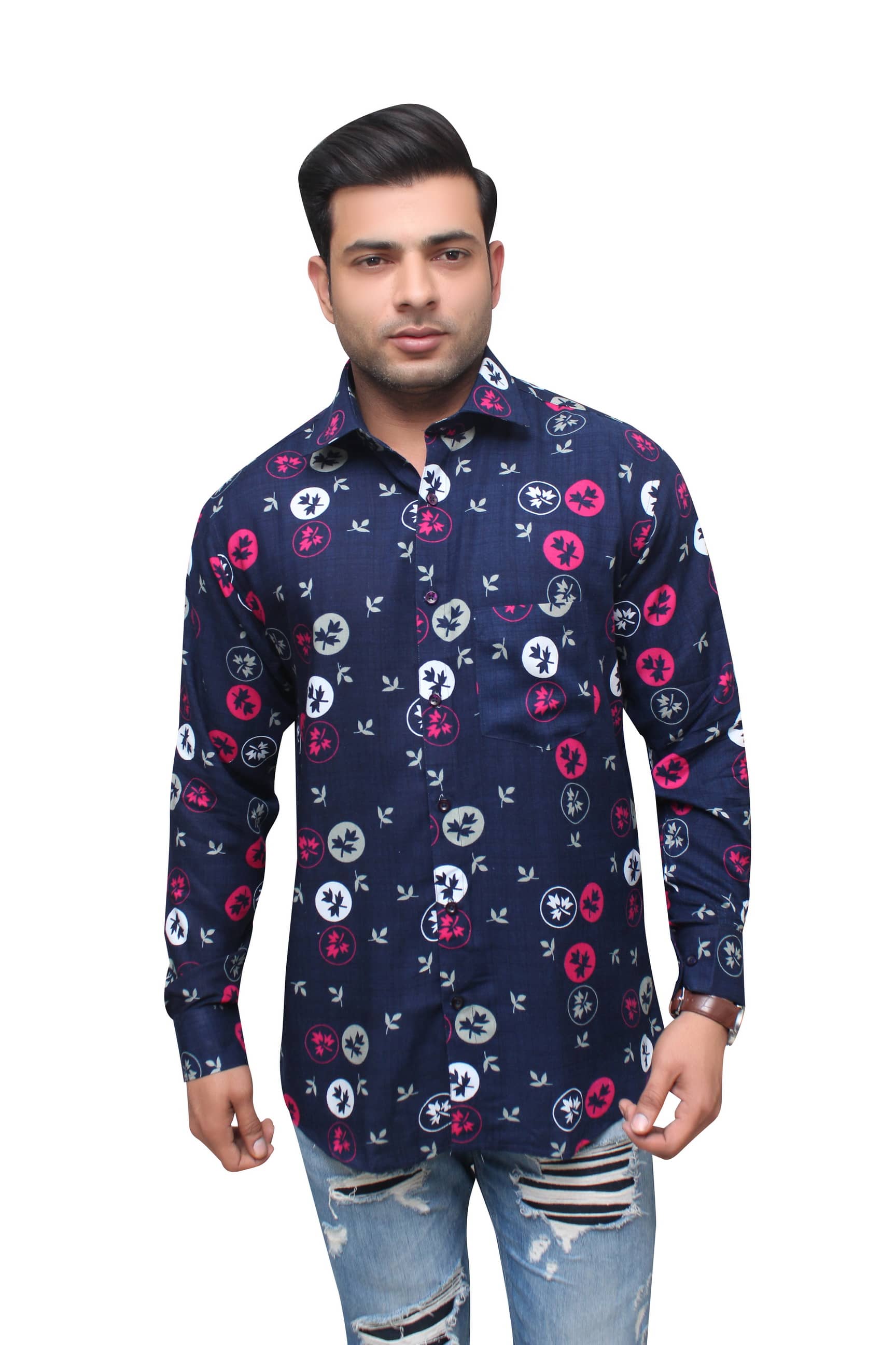 Aish N Ridh Cotton Regular Fit Printed Men's Casual Shirt - Navy ( Pack of 1 )