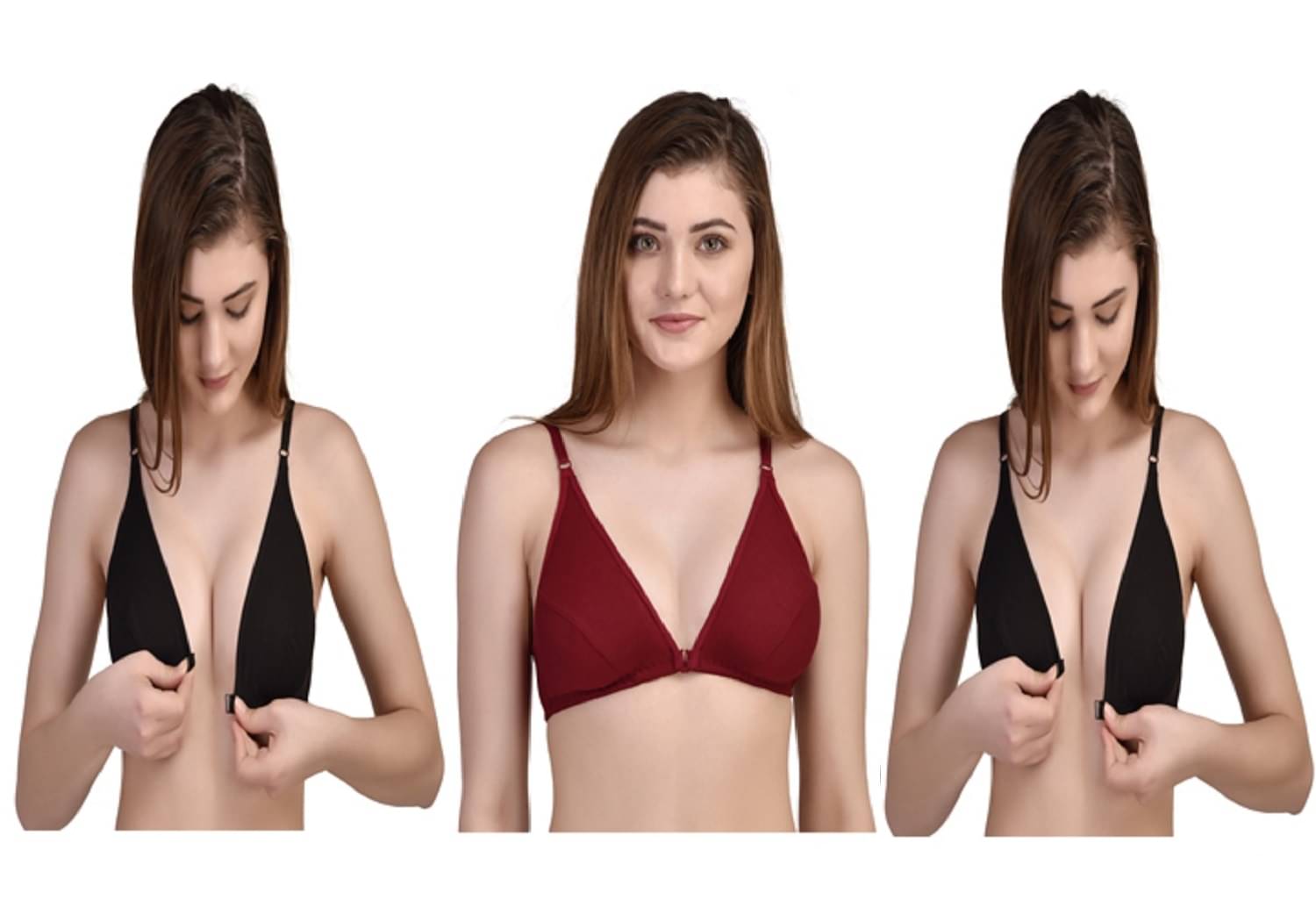     			Desiprime Pack of 3 Poly Cotton Non Padded Women's Front Closure ( Multi Color )