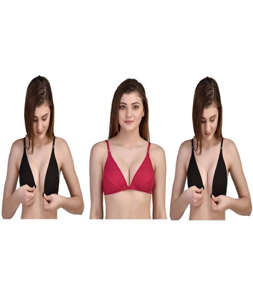     			Desiprime Pack of 3 Poly Cotton Non Padded Women's Front Closure ( Multi Color )