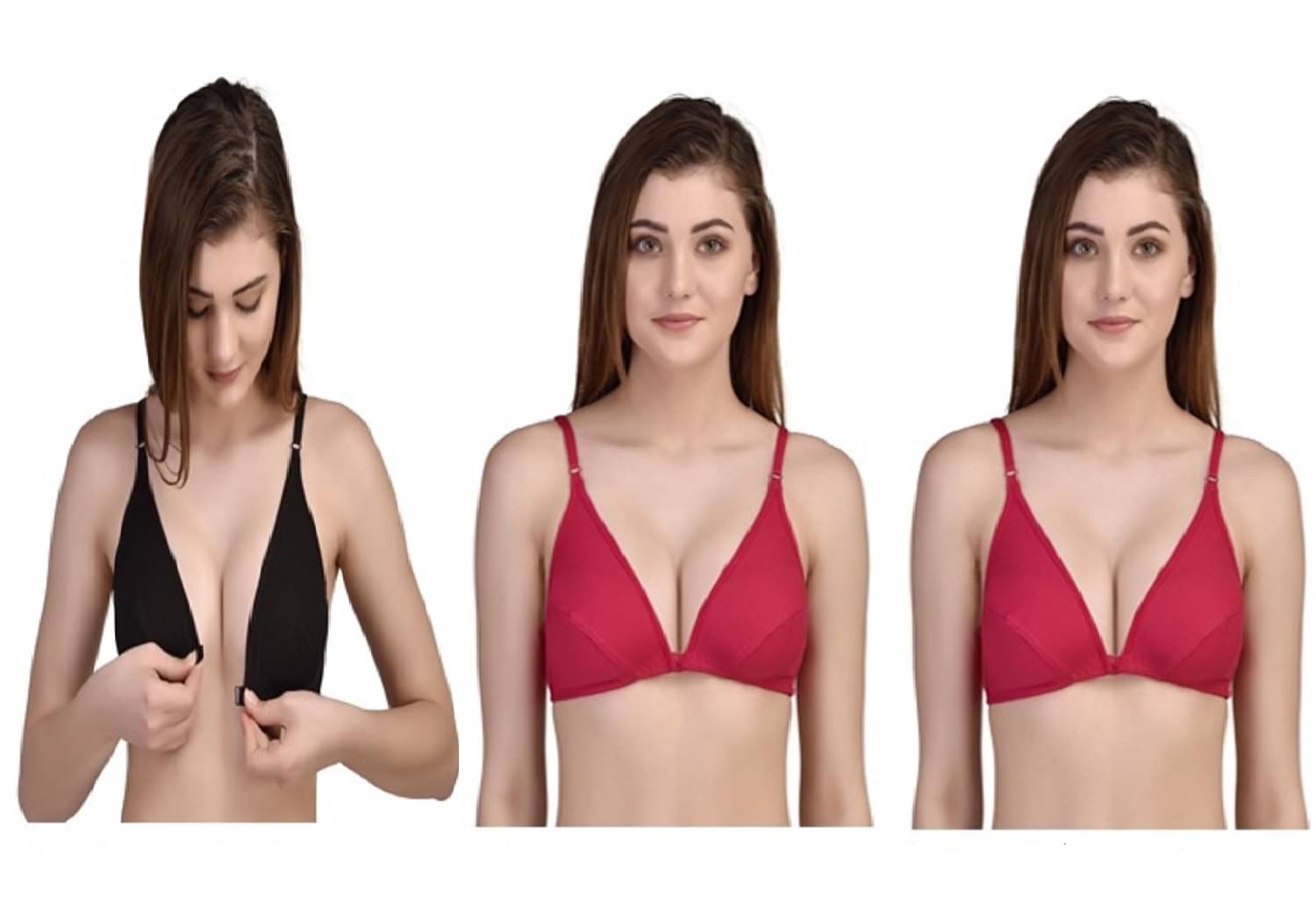 Desiprime Pack of 3 Poly Cotton Non Padded Women's Front Closure ( Multi Color ) Desiprime Pack of 3 Poly Cotton Non Padded Women's Front Closure ( Multi Color )