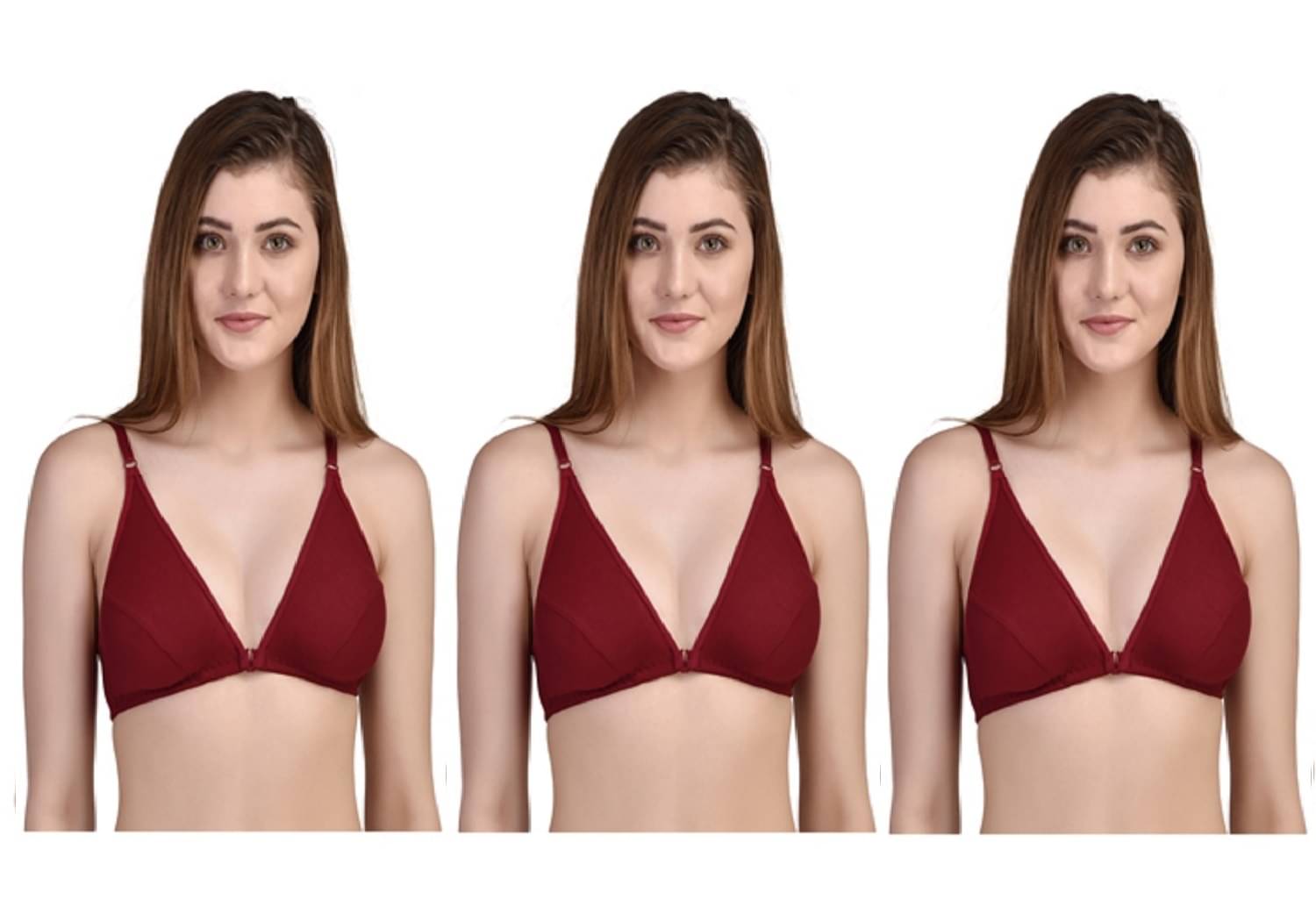Desiprime Pack of 3 Poly Cotton Non Padded Women's Front Closure ( Multi Color ) Desiprime Pack of 3 Poly Cotton Non Padded Women's Front Closure ( Multi Color )
