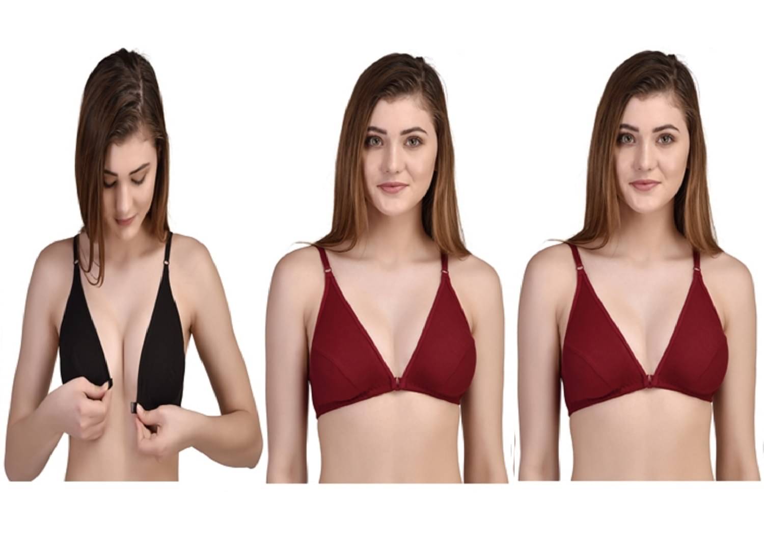 Desiprime Pack of 3 Poly Cotton Non Padded Women's Front Closure ( Multi Color ) Desiprime Pack of 3 Poly Cotton Non Padded Women's Front Closure ( Multi Color )