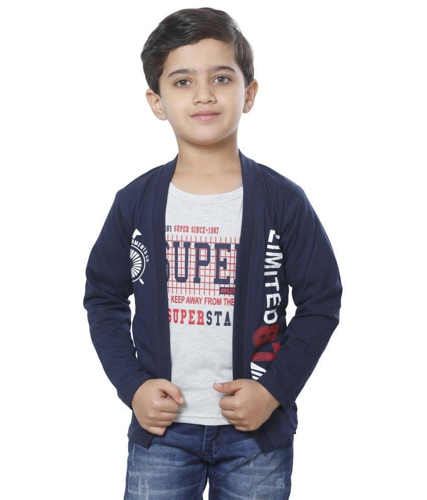     			Fourfolds Pack of 1 Boys Cotton Blend T-Shirt ( Navy )