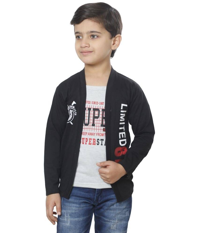     			Fourfolds Pack of 1 Boys Cotton Blend T-Shirt ( Black )