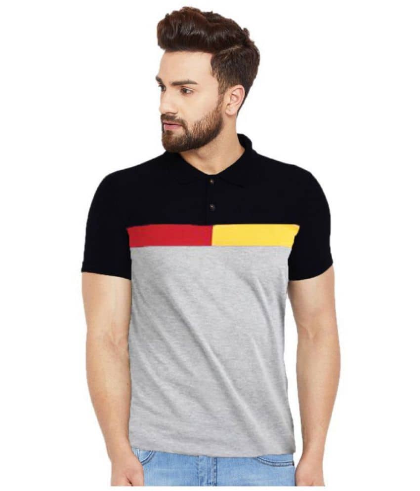 Leotude Pack of 1 Cotton Blend Regular Fit Colorblock Half Sleeves Men's Polo T Shirt ( Grey )