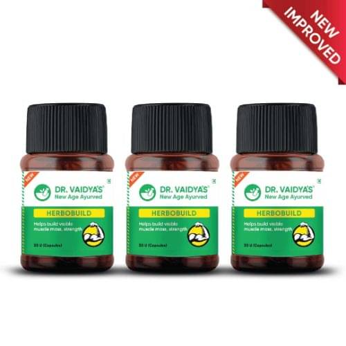     			Dr. Vaidya'S Herbobuild Capsules | Ayurvedic Muscle & Mass Gainer (30 Capsules Each) Pack of 3