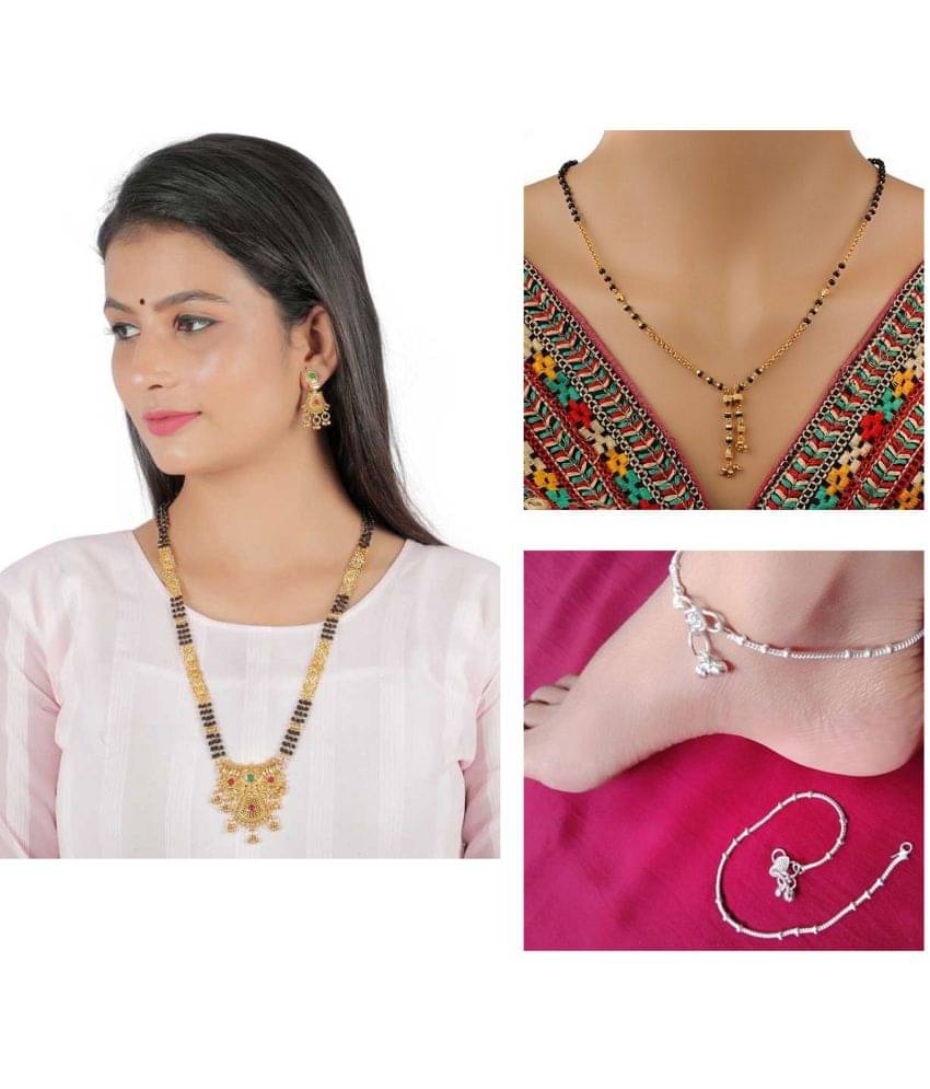     			Soni Jewellery One Gram Gold Plated jewellery Mangalsutra pendant With Earring Black Beads Chain ( PACK OF 1 MANGALSUTRA 30 INCH LENGTH WITH 1 PAIR OF EARRING , 1 MANGALSUTRA18 INCH LENGTH &1 ANKLET 11 INCH LENGTH ) for Women and girls