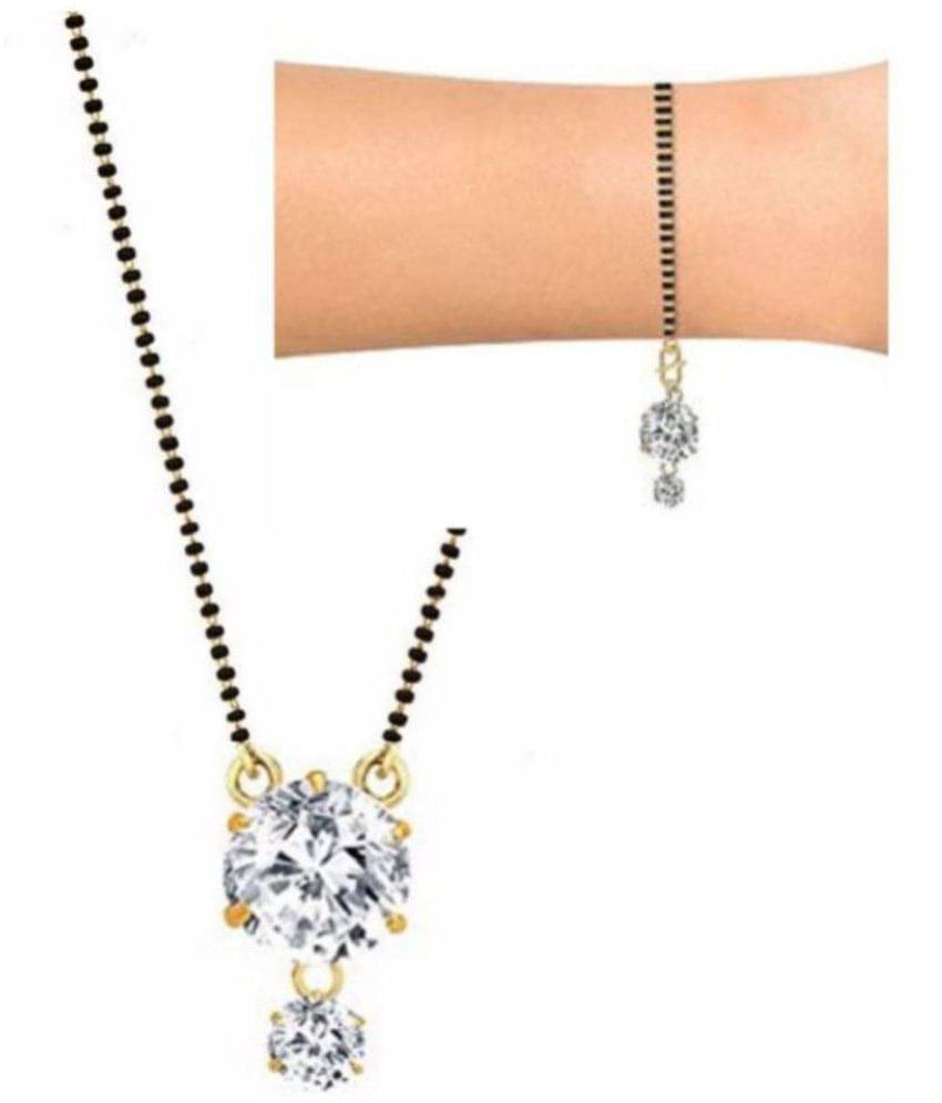 Soni Single Diamond Mangalsutra & Bracelet Combo 2 Pcs (round) Soni Single Diamond Mangalsutra & Bracelet Combo 2 Pcs (round)