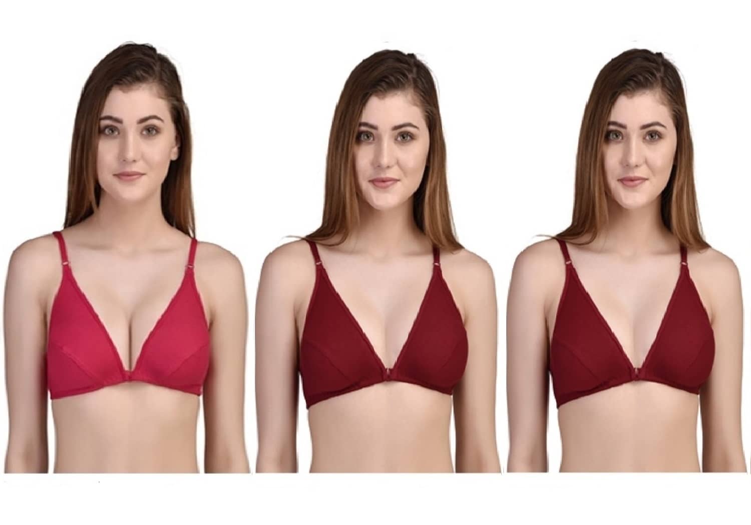 Desiprime Pack of 3 Poly Cotton Non Padded Women's Front Closure ( Multi Color )