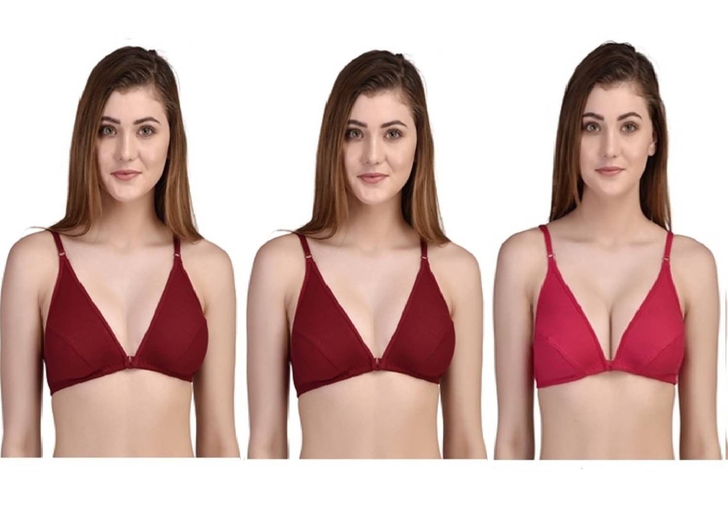 Desiprime Pack of 3 Poly Cotton Non Padded Women's Front Closure ( Multi Color ) Desiprime Pack of 3 Poly Cotton Non Padded Women's Front Closure ( Multi Color )