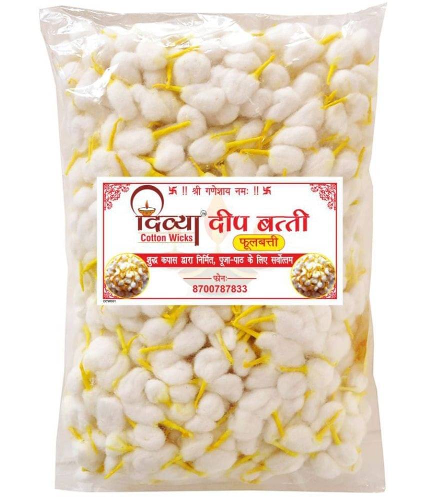     			Divya Cotton Wicks || Pure Handmade Cotton Pooja Wicks || Round Cotton Batti for Diya || Flower/Phool Batti for Puja Aarti || Pack of 1000 || Color : Yellow