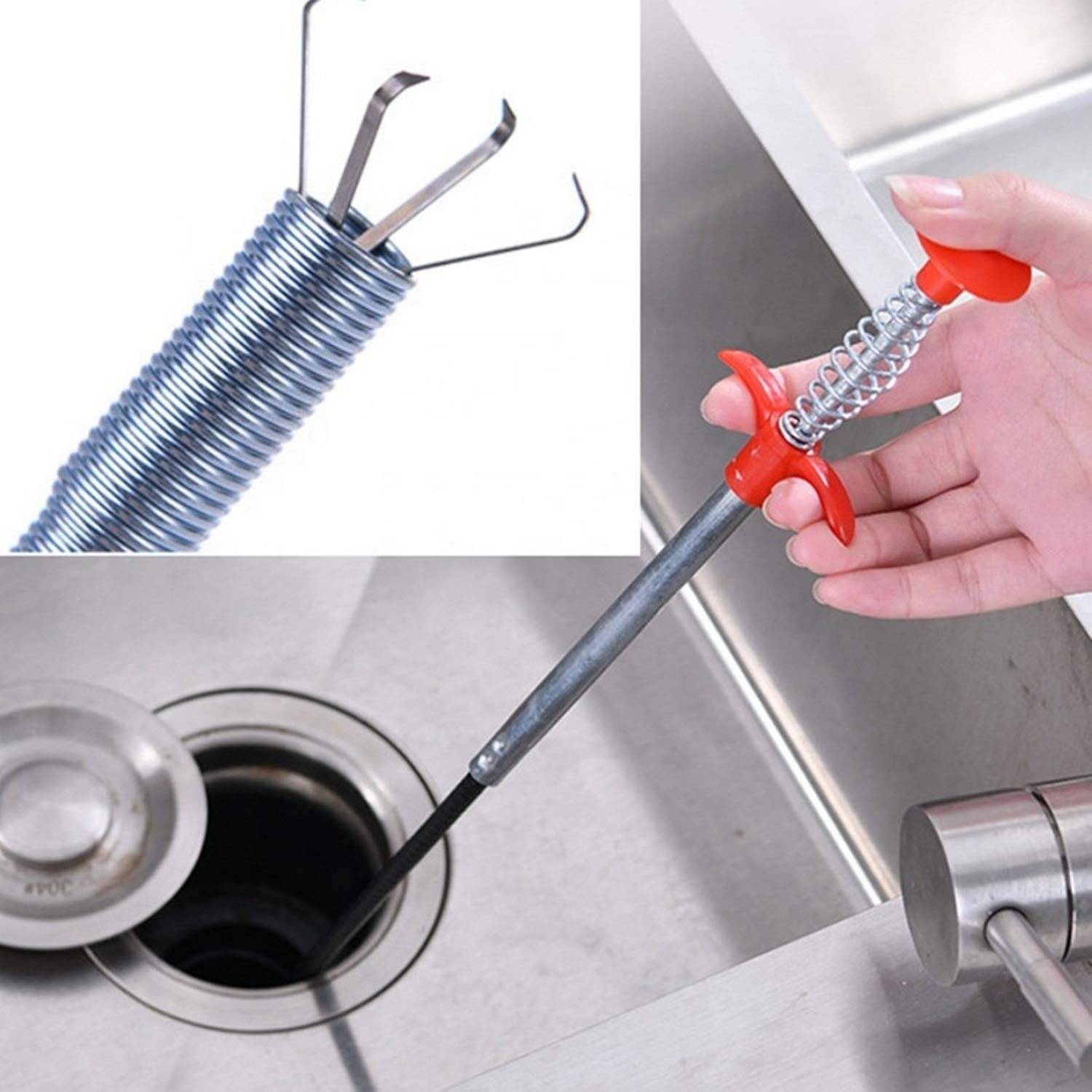 Drain Pipe Cleaning Spring Stick, Hair Catching Drain Pipe Cleaning Claw Wire, Sink Cleaning Stick Sewer Sink Tub Dredge Remover, Spring Drain Pipe Basin Cleaner Tool (90 CM) Drain Pipe Cleaning Spring Stick, Hair Catching Drain Pipe Cleaning Claw Wire, Sink Cleaning Stick Sewer Sink Tub Dredge Remover, Spring Drain Pipe Basin Cleaner Tool (90 CM)