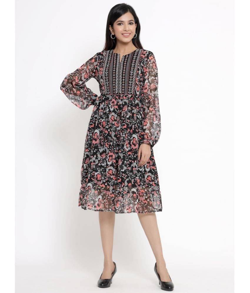 Juniper Women Chiffon Fit & Flare Dress ( Black ) Juniper Women Chiffon Fit & Flare Dress ( Black )