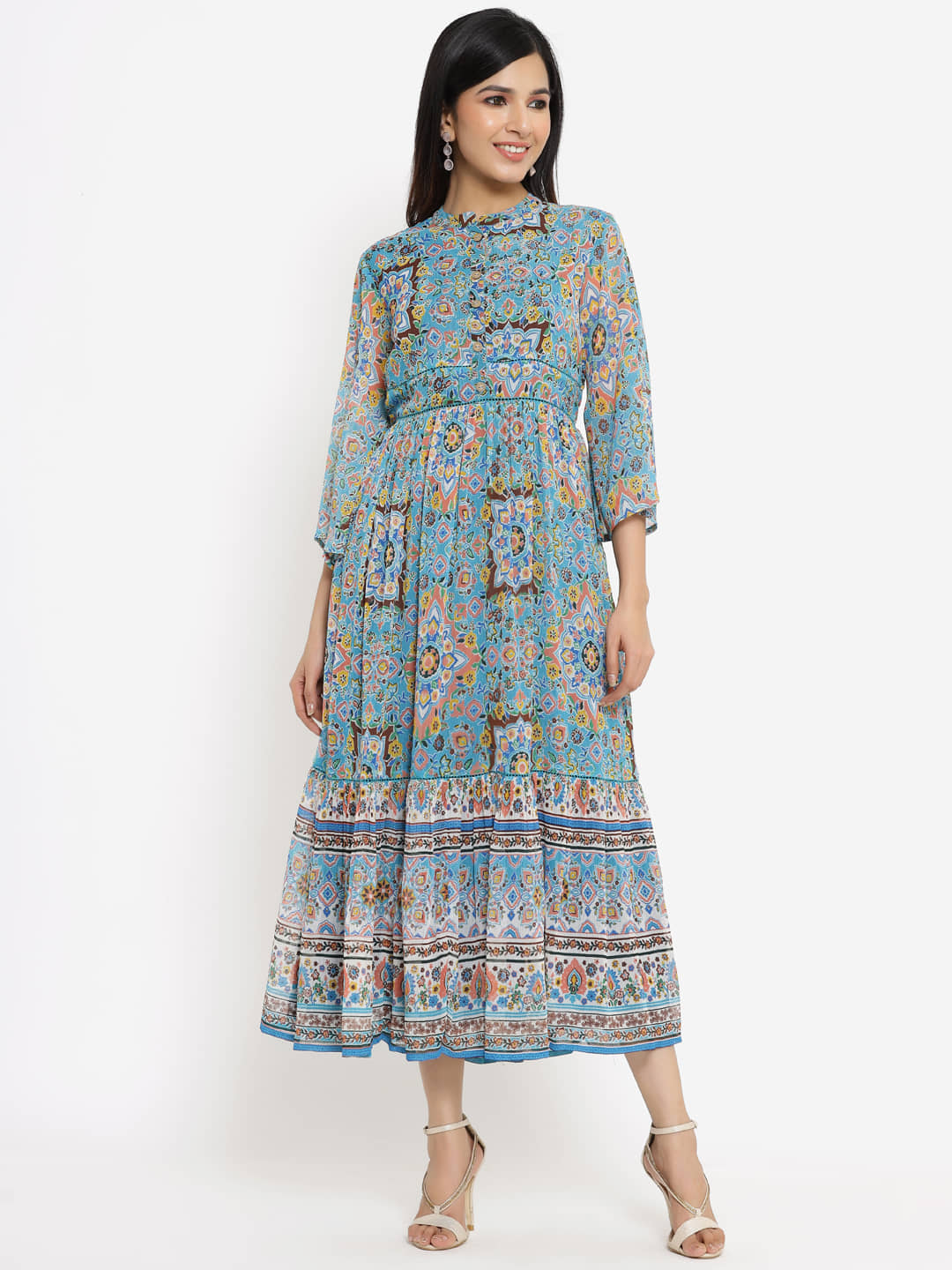 Juniper Women Chiffon Printed Fit & Flare Dress ( Multicolor )