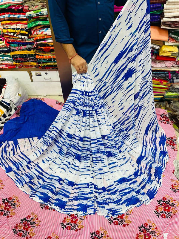 Sitanjali Georgette Printed Saree With Unstitched Blouse Piece ( Blue ) - Sarees | Buy online on ZillyBuy