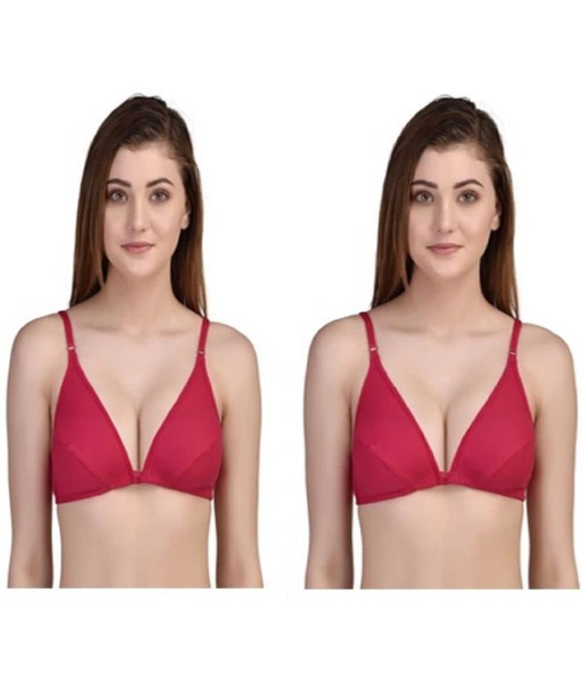 Desiprime Pack of 2 Poly Cotton Non Padded Women's Front Closure ( Pink )
