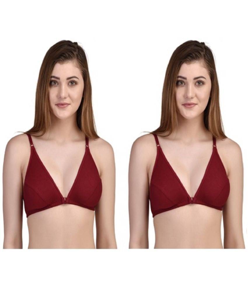 Desiprime Pack of 2 Poly Cotton Non Padded Women's Front Closure ( Maroon ) Desiprime Pack of 2 Poly Cotton Non Padded Women's Front Closure ( Maroon )