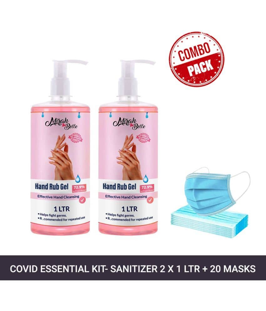 Mirah Belle Hand Rub Sanitizer Gel 1000ml(Pack of 2) & 20 Masks Sanitizers 2000 mL Pack of 3
