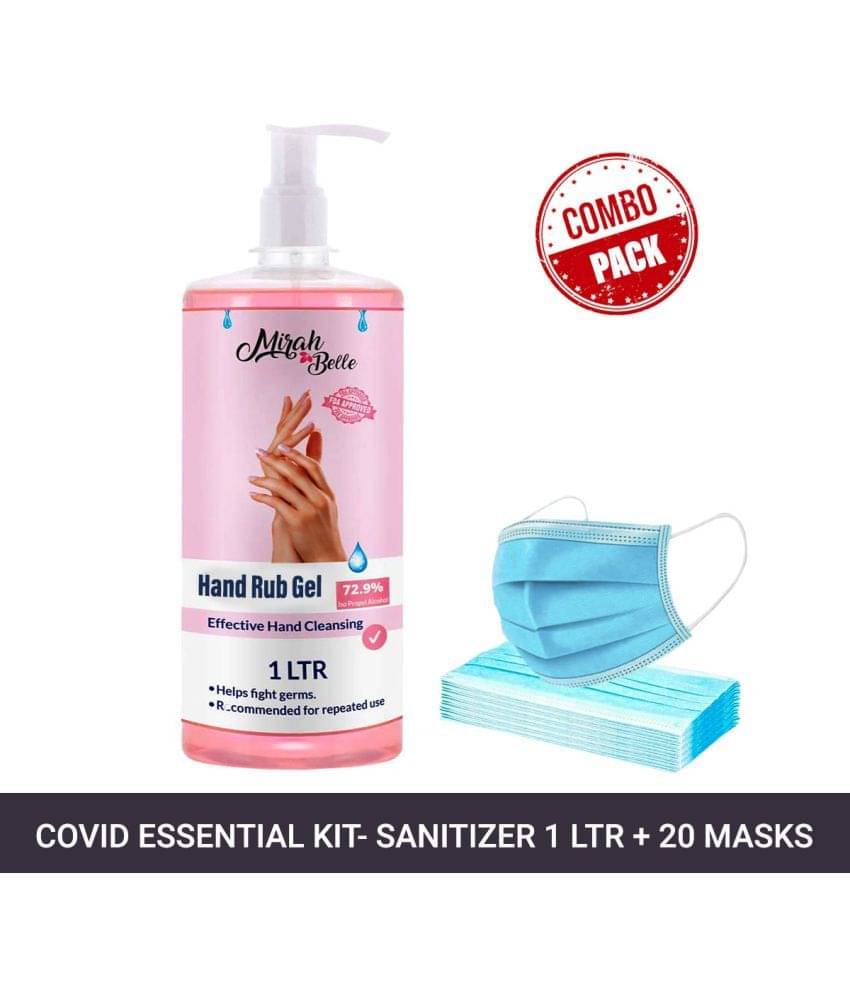 Mirah Belle Hand Rub Sanitizer Gel 1000ml & 20 Face Masks Sanitizers 1000 mL Pack of 1 Mirah Belle Hand Rub Sanitizer Gel 1000ml & 20 Face Masks Sanitizers 1000 mL Pack of 1