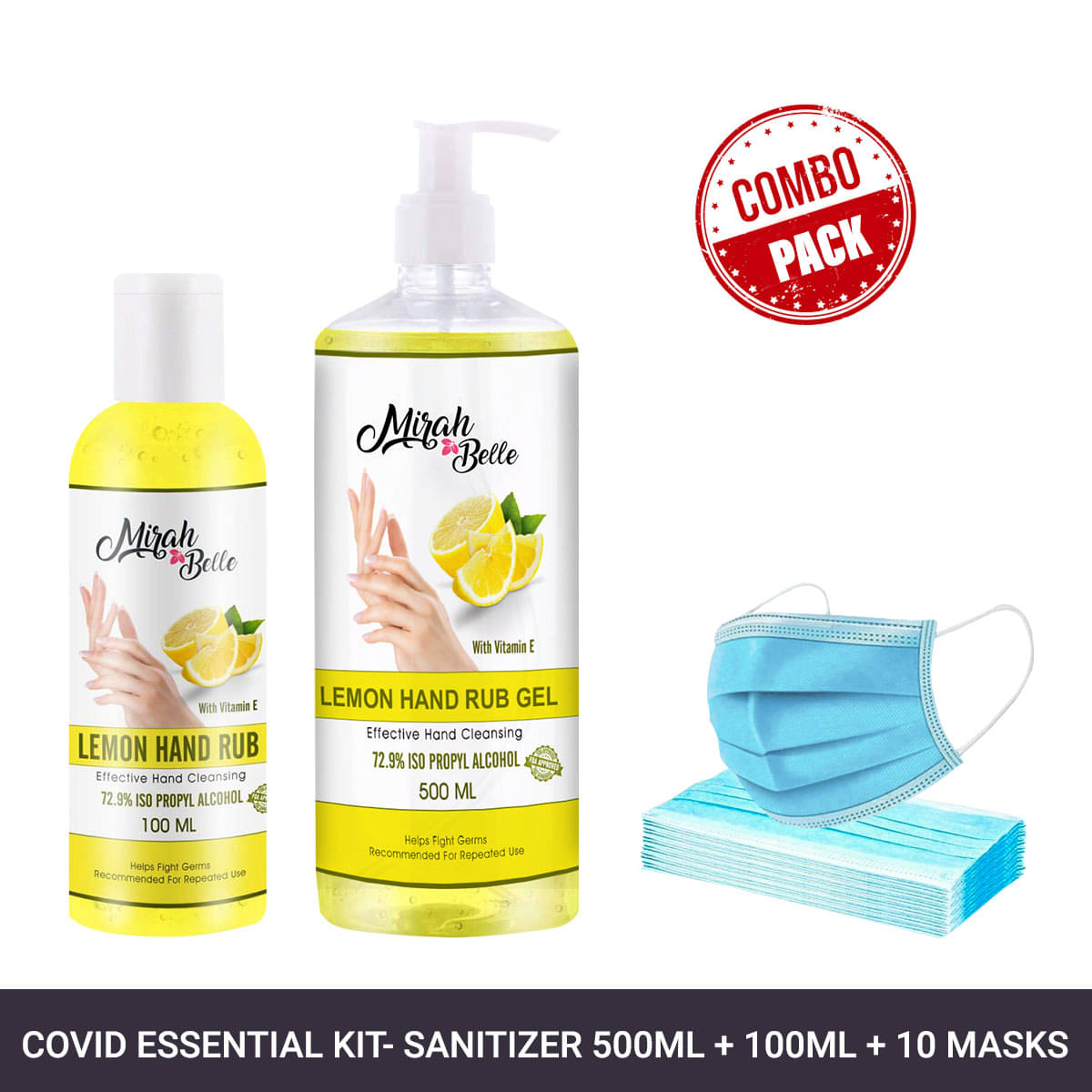     			Mirah Belle - Lemon Hand Sanitizer Gel 500 mL+100ml Gel Sanitizer & 10 Masks