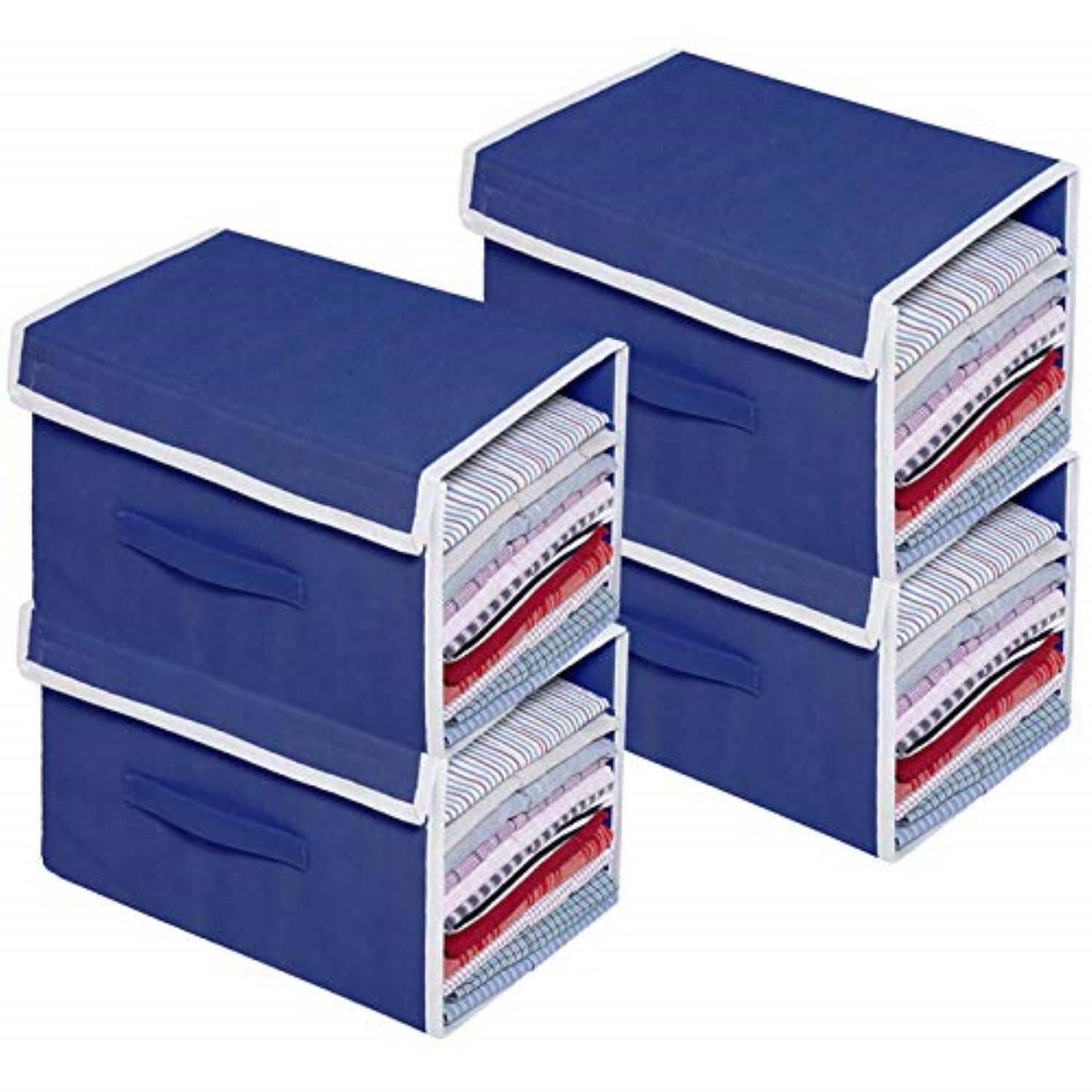 SH NASIMA Stackable Shirt Organizer with Cover Lid- (Grey, Pack of 4)