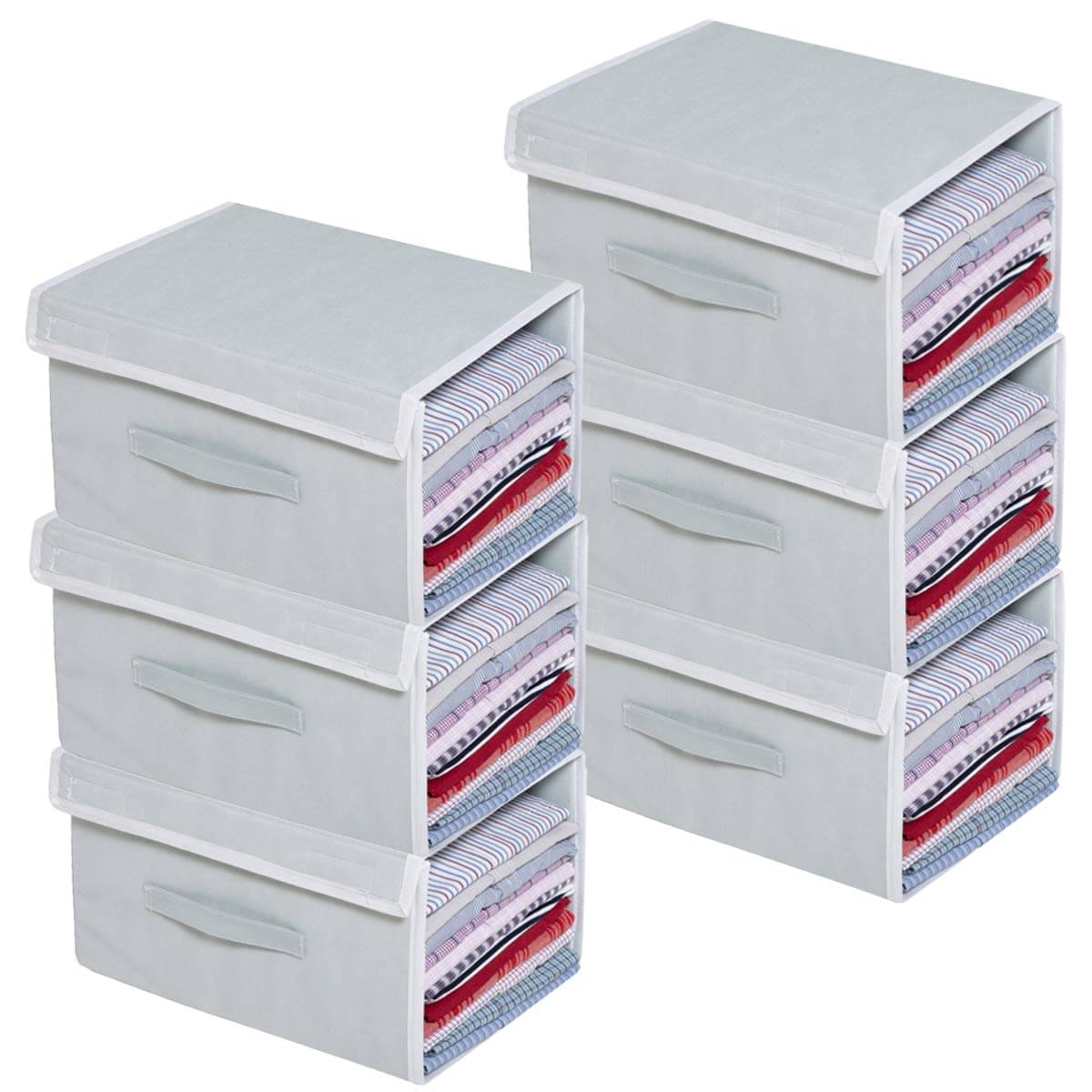     			SH NASIMA Stackable Shirt Organizer with Cover Lid- (Grey, Pack of 6)