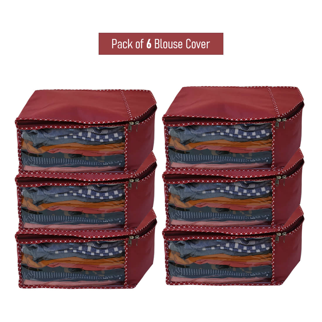 Sh Nasima Blouse Covers Organizer Non Woven Blouse Storage Bag With Transparent Window Maroon Less Pack Of 6