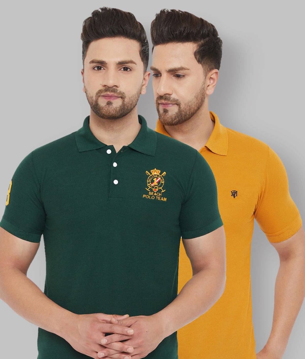 The Million Club Pack of 2 Polyester Regular Fit Solid Half Sleeves Men's Polo T Shirt ( Green ) The Million Club Pack of 2 Polyester Regular Fit Solid Half Sleeves Men's Polo T Shirt ( Green )