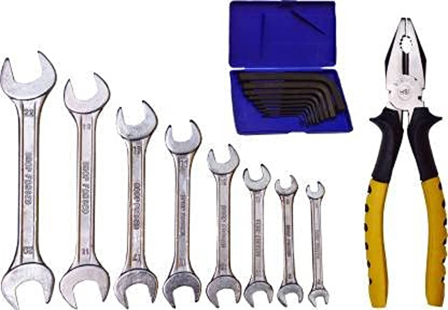    			Visko-808 Set of 3 Hand Tool Combo Set (8ps Open End Spanner,Allen Key Set & 8inch Plier)
