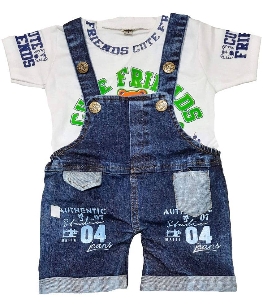     			LITTLE PANDA Unisex for Baby Hoisery Dungaree Sets ( White )
