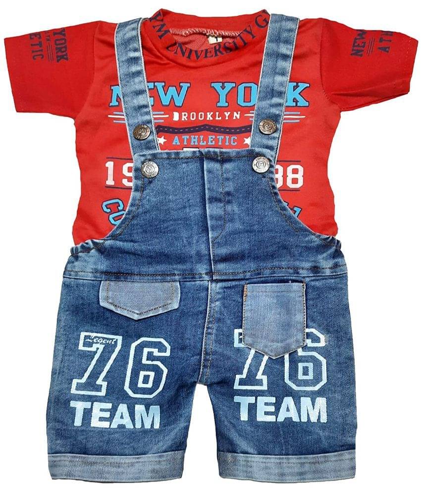     			LITTLE PANDA Unisex for Baby Hoisery Dungaree Sets ( Red )
