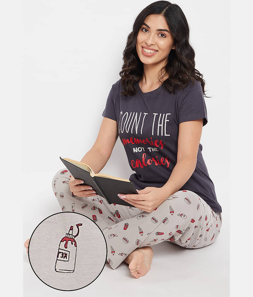 Clovia Cotton Nightsuit Sets - Grey Pack of 2 - Nightwear & Loungewear | Buy online on ZillyBuy