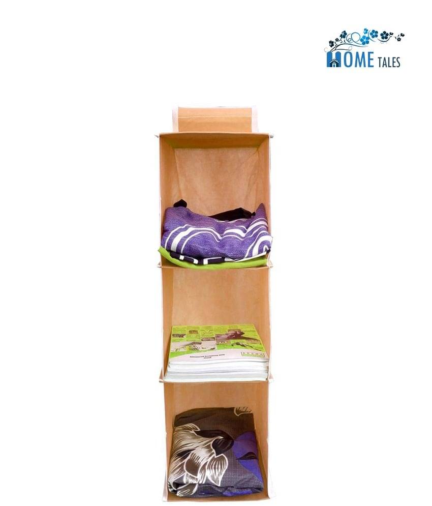    			SH.NASIMA - Non-Woven 3 Shelf, Engineered Wood Wardrobe / Cloth Hanging Organizer (Beige)