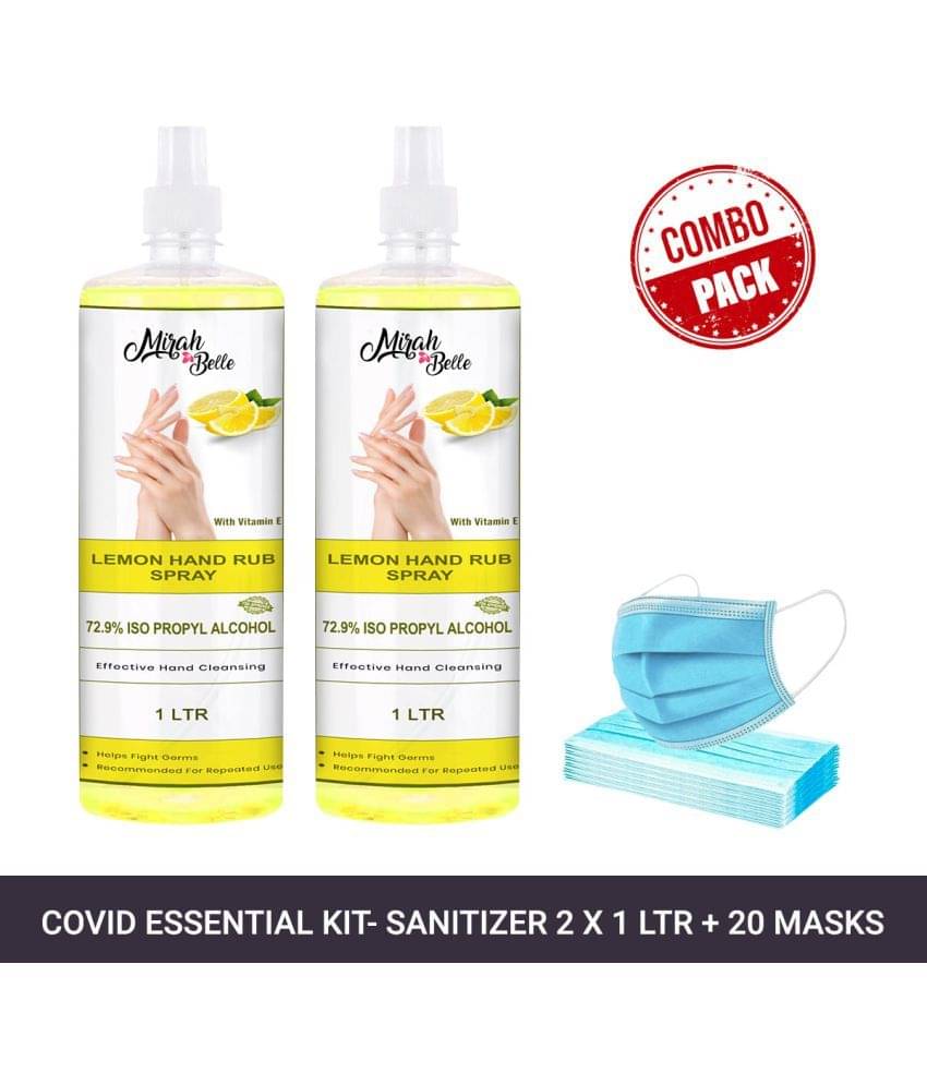 Mirah Belle Lemon Hand Sanitizer Spray 1000ml (Pack of 2) & 20 Masks Sanitizers 2000 mL Pack of 2 Mirah Belle Lemon Hand Sanitizer Spray 1000ml (Pack of 2) & 20 Masks Sanitizers 2000 mL Pack of 2