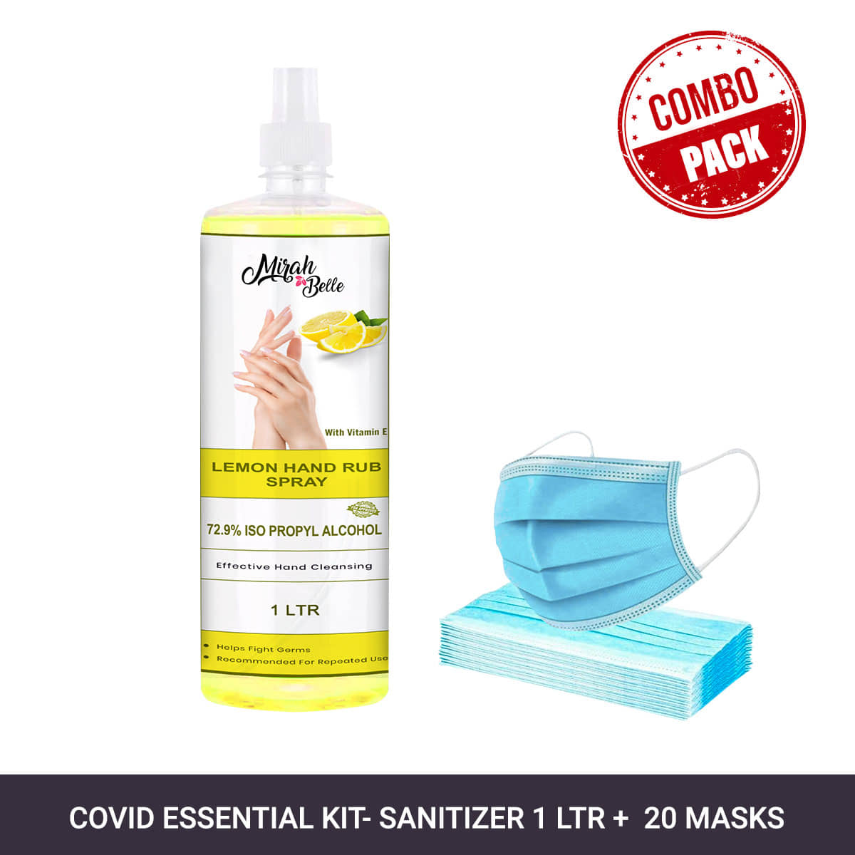 Mirah Belle Lemon Hand Sanitizer Spray 1000ml & 20 face Masks Sanitizers 1000 mL Pack of 1