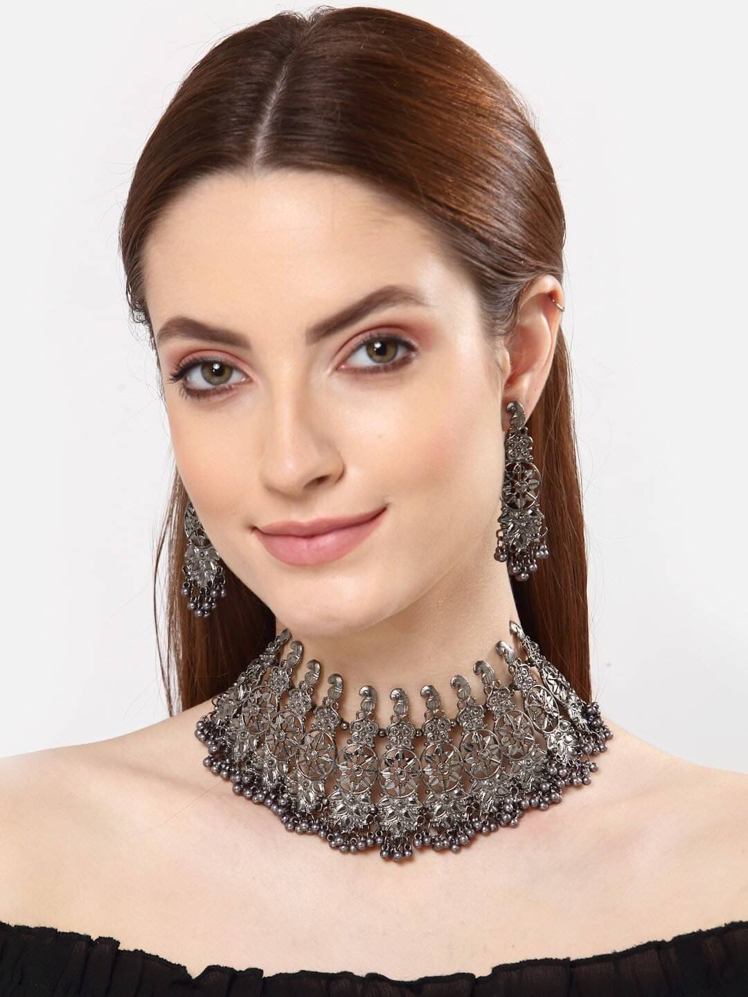     			PUJVI Alloy Silver Contemporary/Fashion Necklaces Set Choker