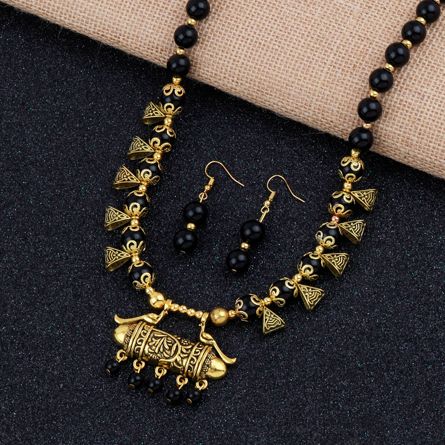 Paola Alloy Black Traditional Necklaces Set Long Haram