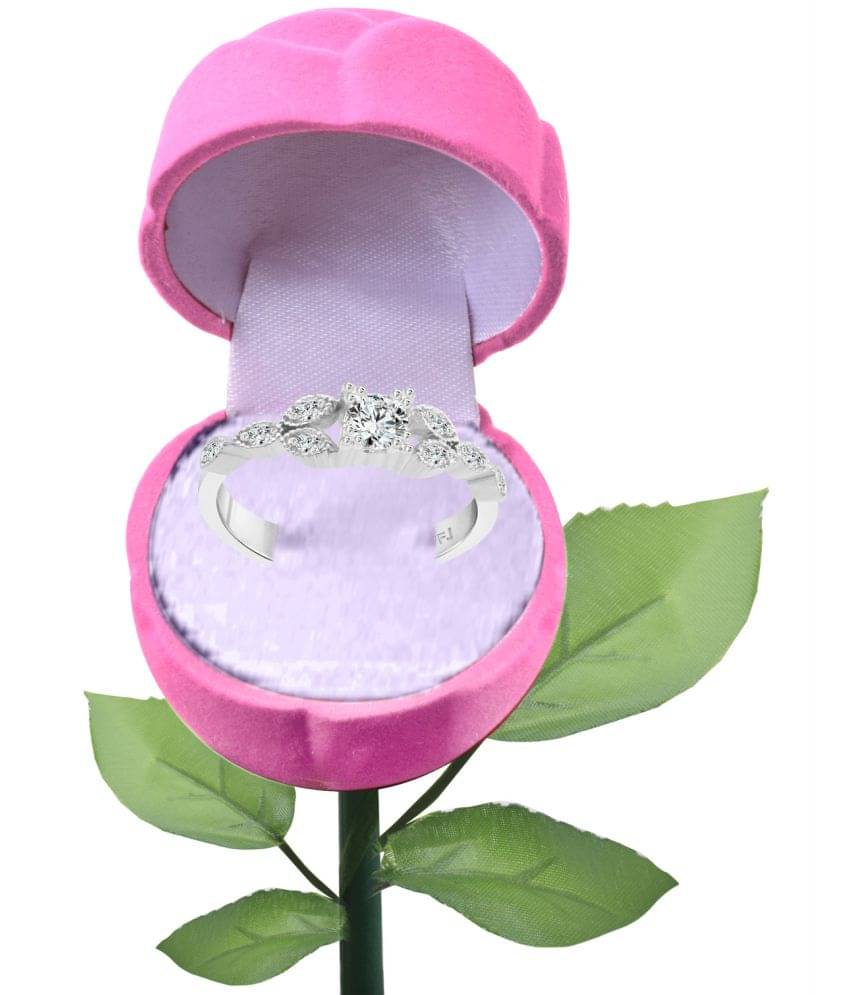     			Vighnaharta Traditional Solitaire CZ Rhodium Plated Alloy Ring with Rose box