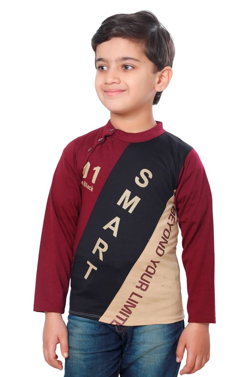     			Fourfolds Pack of 1 Boys Cotton Blend T-Shirt ( Maroon )
