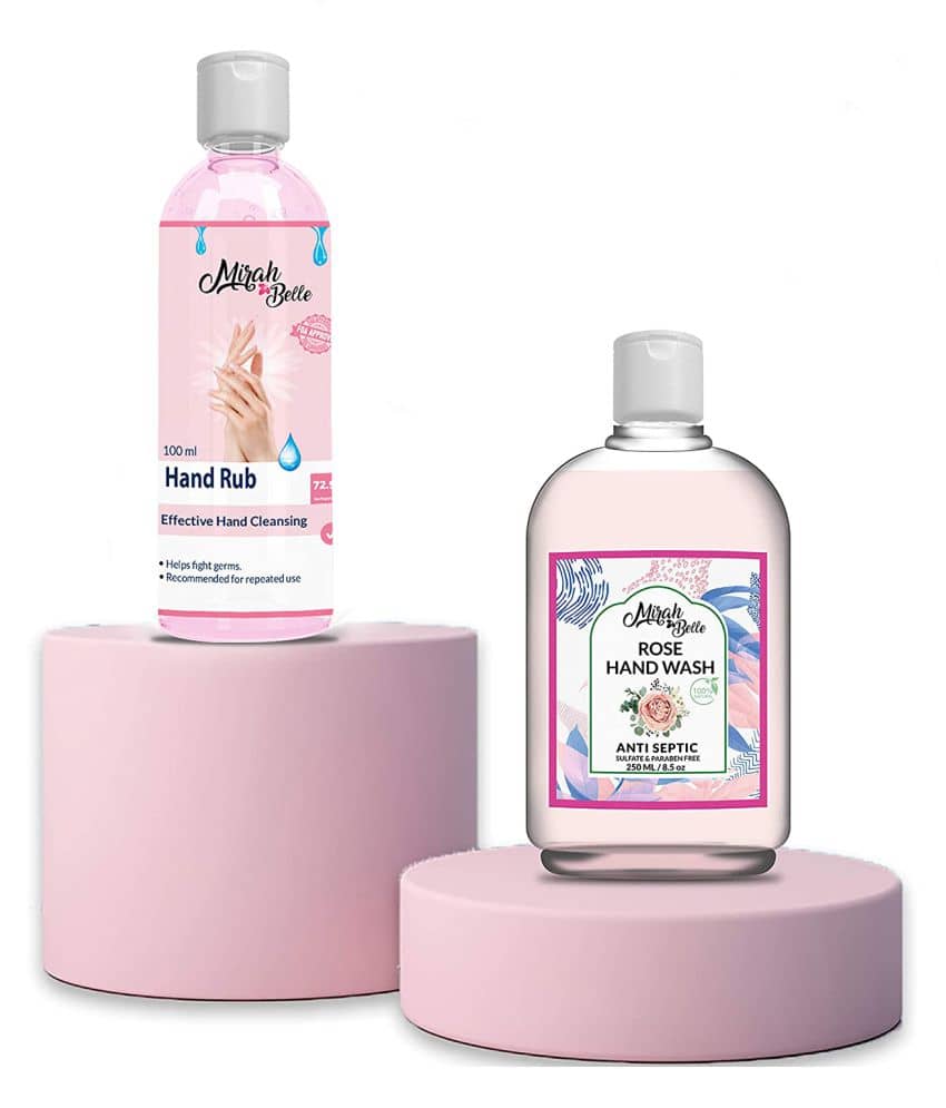 Mirah Belle Hand Rub Sanitizer 100ml & Rose Hand Wash 250ml (Combo) Hand Sanitizer 350 mL Pack of 2
