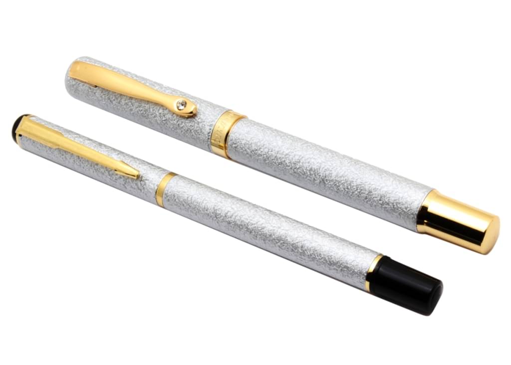     			Srpc Set Of 2 - Millennium Famous Design Silver Roller ball Pen Metal Body With Golden Clip New