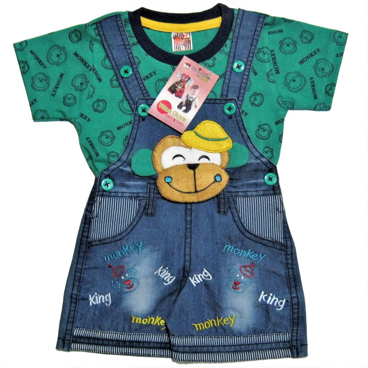 Wise Guys Unisex for Baby Denim Dungaree Sets ( Green & Blue )