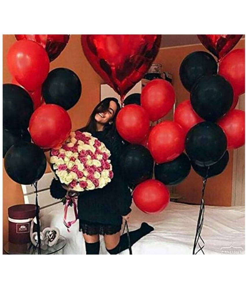 Blooms Mall 3pcs red heart Shaped Foil balloons , 10pcs Red and 10pcs Black latex balloons Blooms Mall 3pcs red heart Shaped Foil balloons , 10pcs Red and 10pcs Black latex balloons