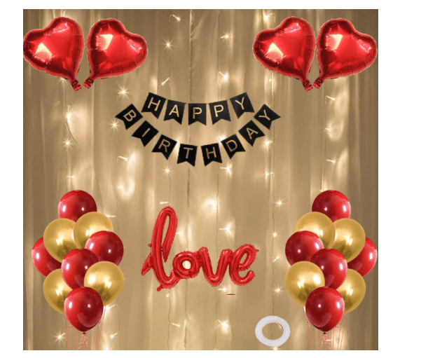     			Blooms Mall 40 pcs Happy Birthday Decorations Combo Metallic Love Foil Balloon Led Light Decor
