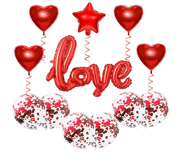     			Blooms Mall Romantic Love Foil Balloons for Valentine's Day -1 Love Foil Banner, 4 Heart Shape Balloon, 1 Star Balloon & 5 Confetti
