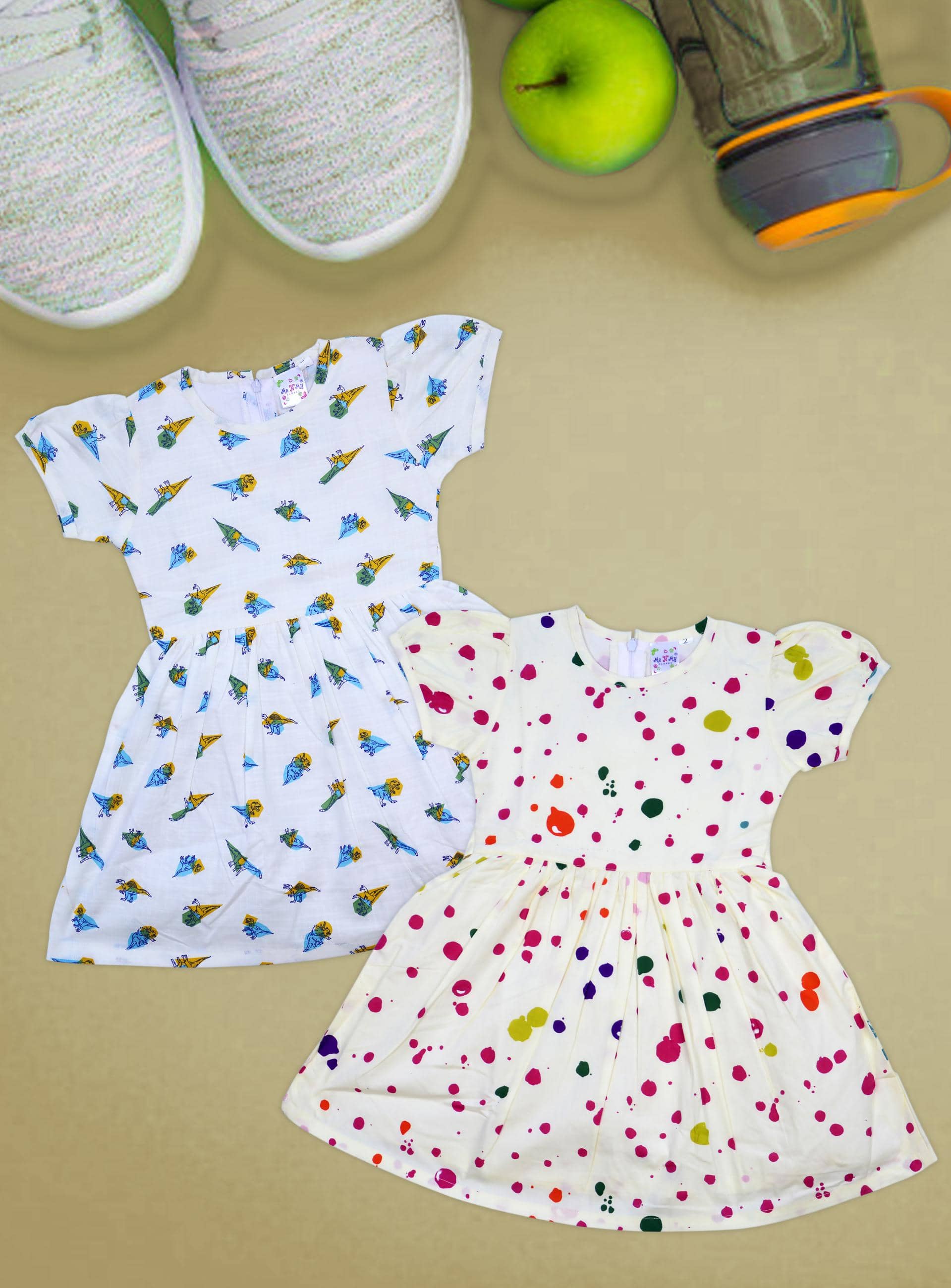 Me N My CLOSET Pack of 2 Baby Girl 100% Cotton Frocks ( White )